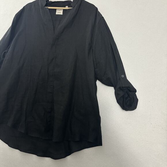 Baird McNutt Murano Linen Shirt Mens 2XB Black Mandarin Collar Button Up GUC - Picture 4 of 10